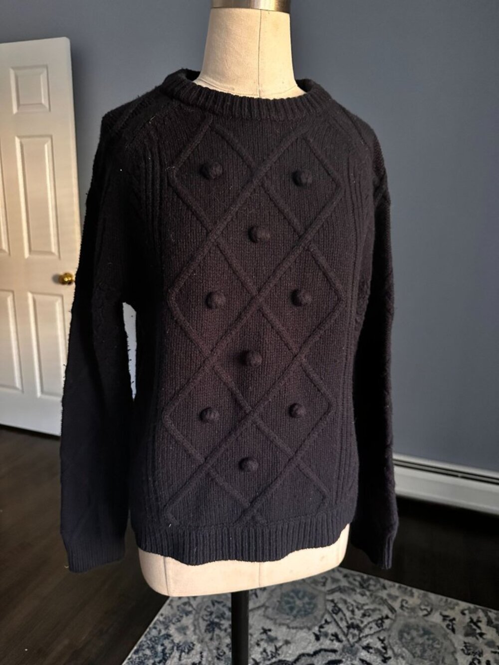 J.Crew ladies navy crewneck sweater with diamond pattern SMALL